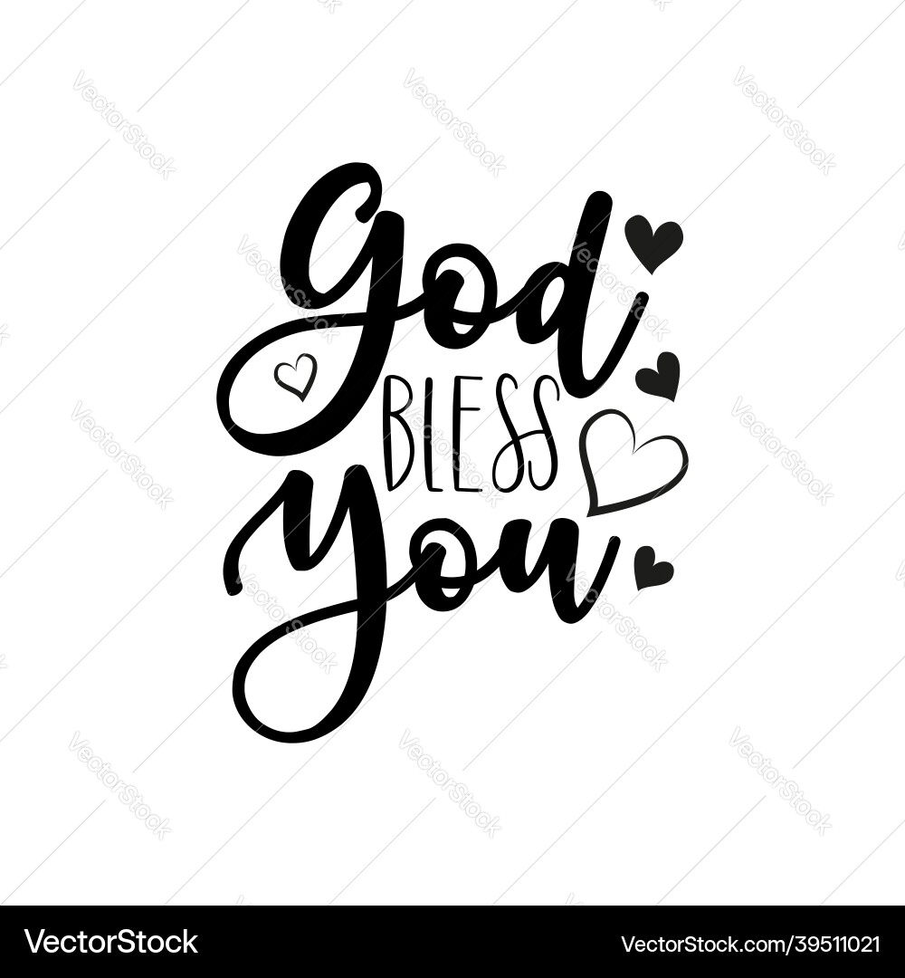 God bless you calligraphy text with heart Vector Image