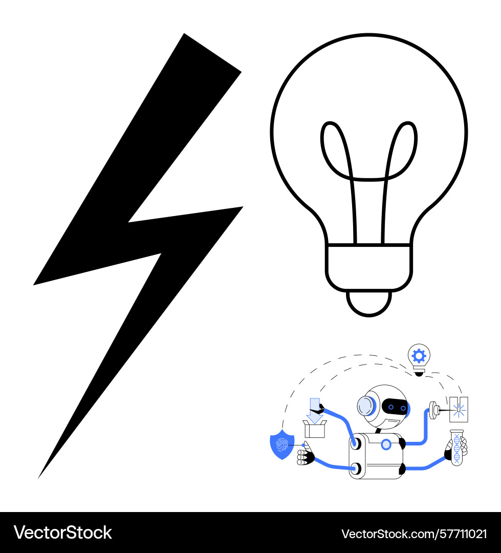 Lightning bolt light bulb and ai robot vector image