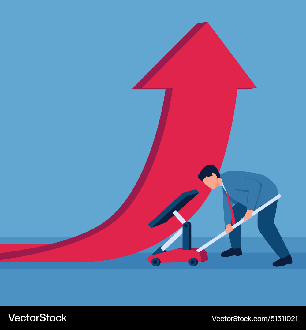 Man supports arrow to move upwards for increasing Man supports arrow to move upwards for increasing Vector Image