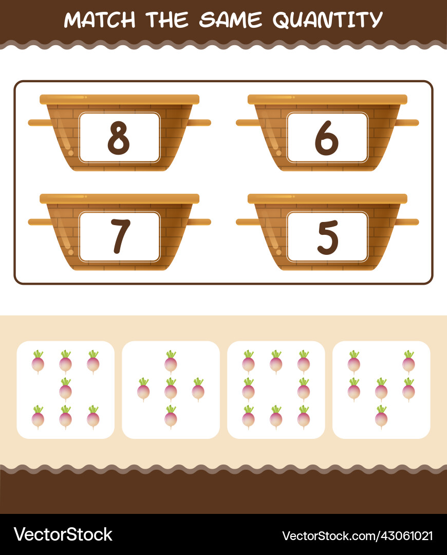 Match the same quantity of turnip counting game Match the same quantity of turnip counting game Vector Image