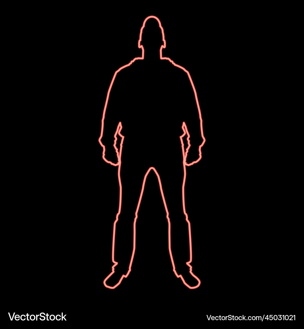 Neon man standing in cap view with front red Vector Image