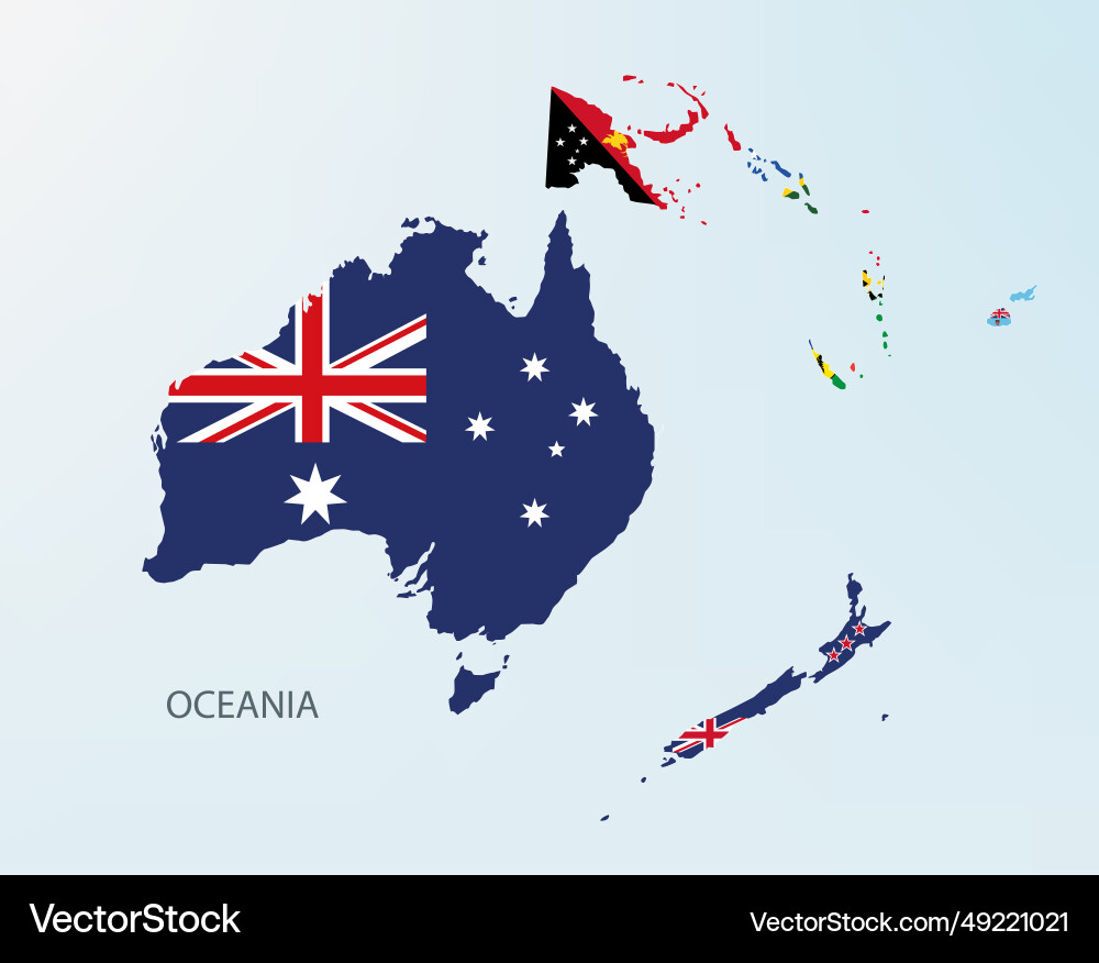 Oceania map divided by countries vector image