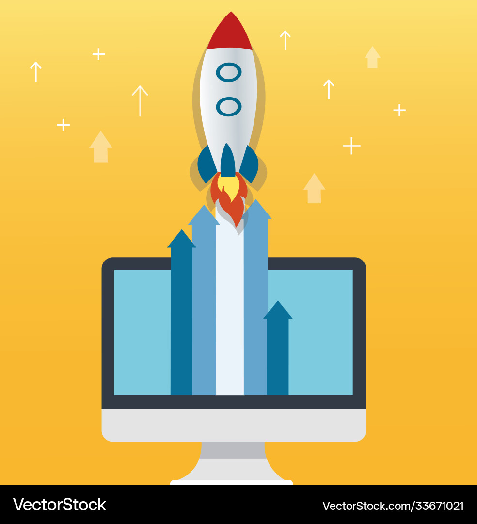 Rocket icon and computer yellow background Rocket icon and computer yellow background vector image