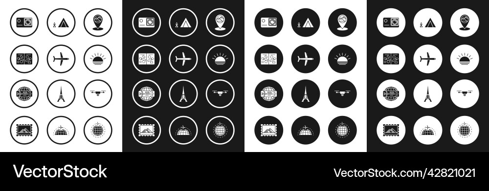 Set map pointer with mountain plane passport Set map pointer with mountain plane passport vector image