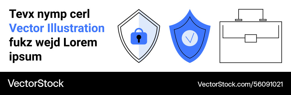 Shield icons with lock checkmark and briefcase Shield icons with lock checkmark and briefcase vector image
