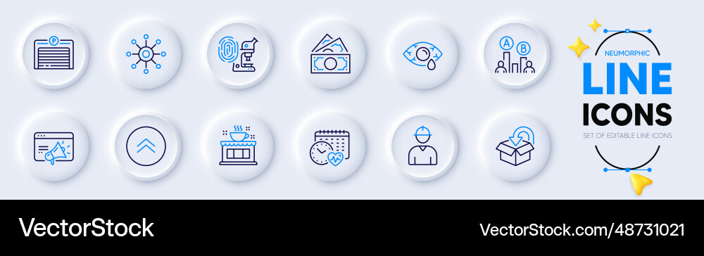 Swipe up return package and engineer line icons Swipe up return package and engineer line icons vector image