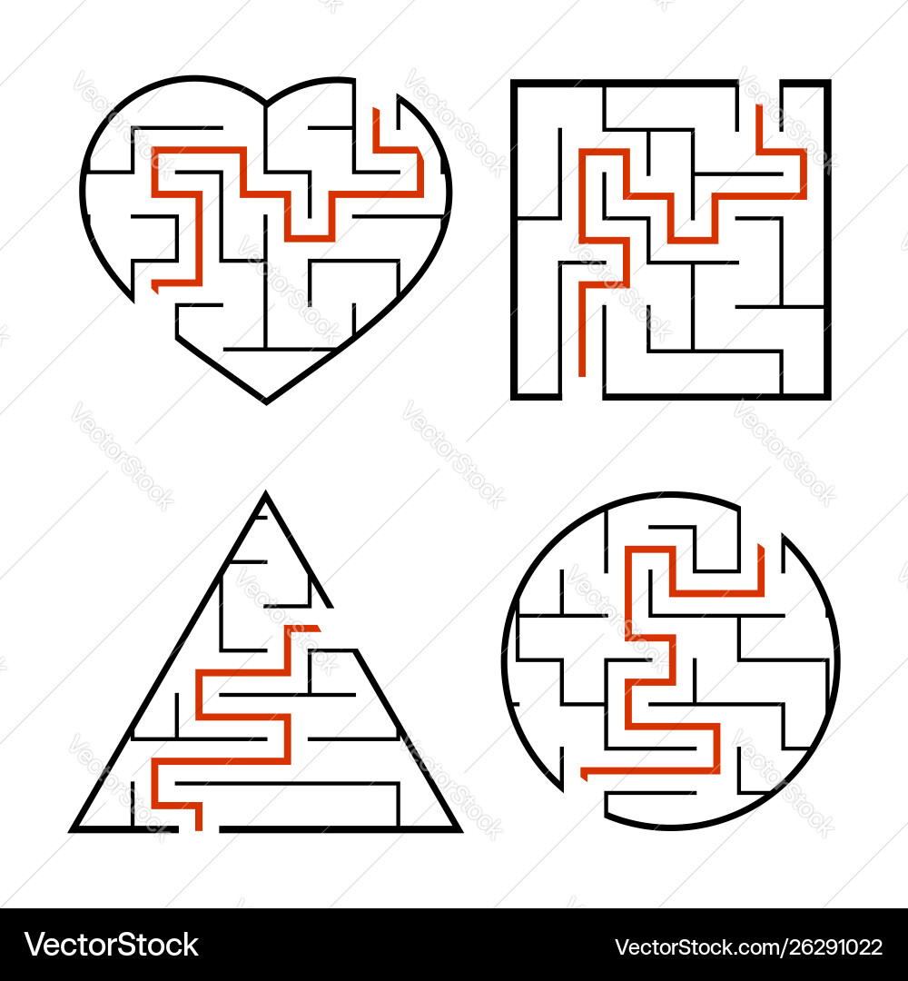 A set mazes circle square triangle heart game A set mazes circle square triangle heart game Vector Image
