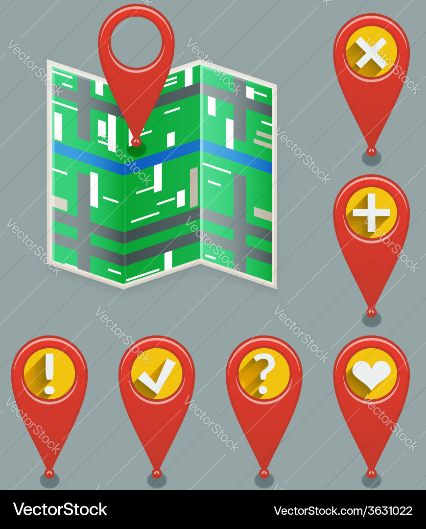 Icon of map and set pointers vector image