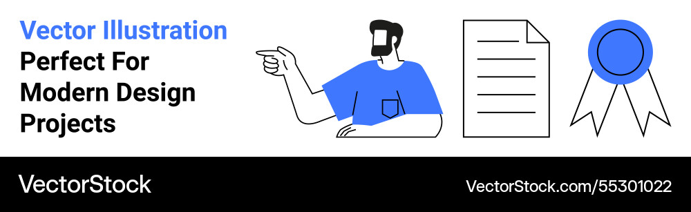 Man gesturing with document and badge icon Vector Image