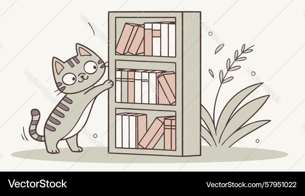 Mischievous Cat Scratching Bookshelf Vector Image