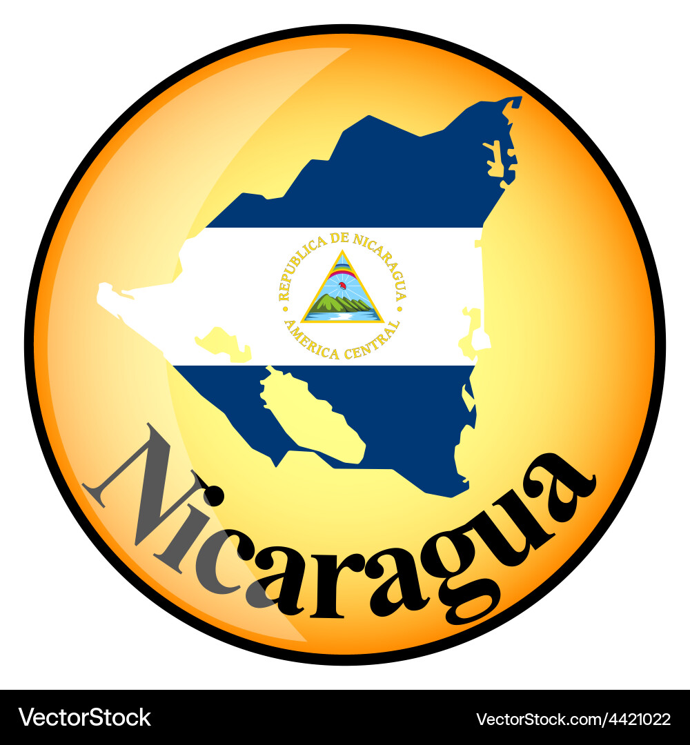Orange button with the image maps of nicaragua vector image