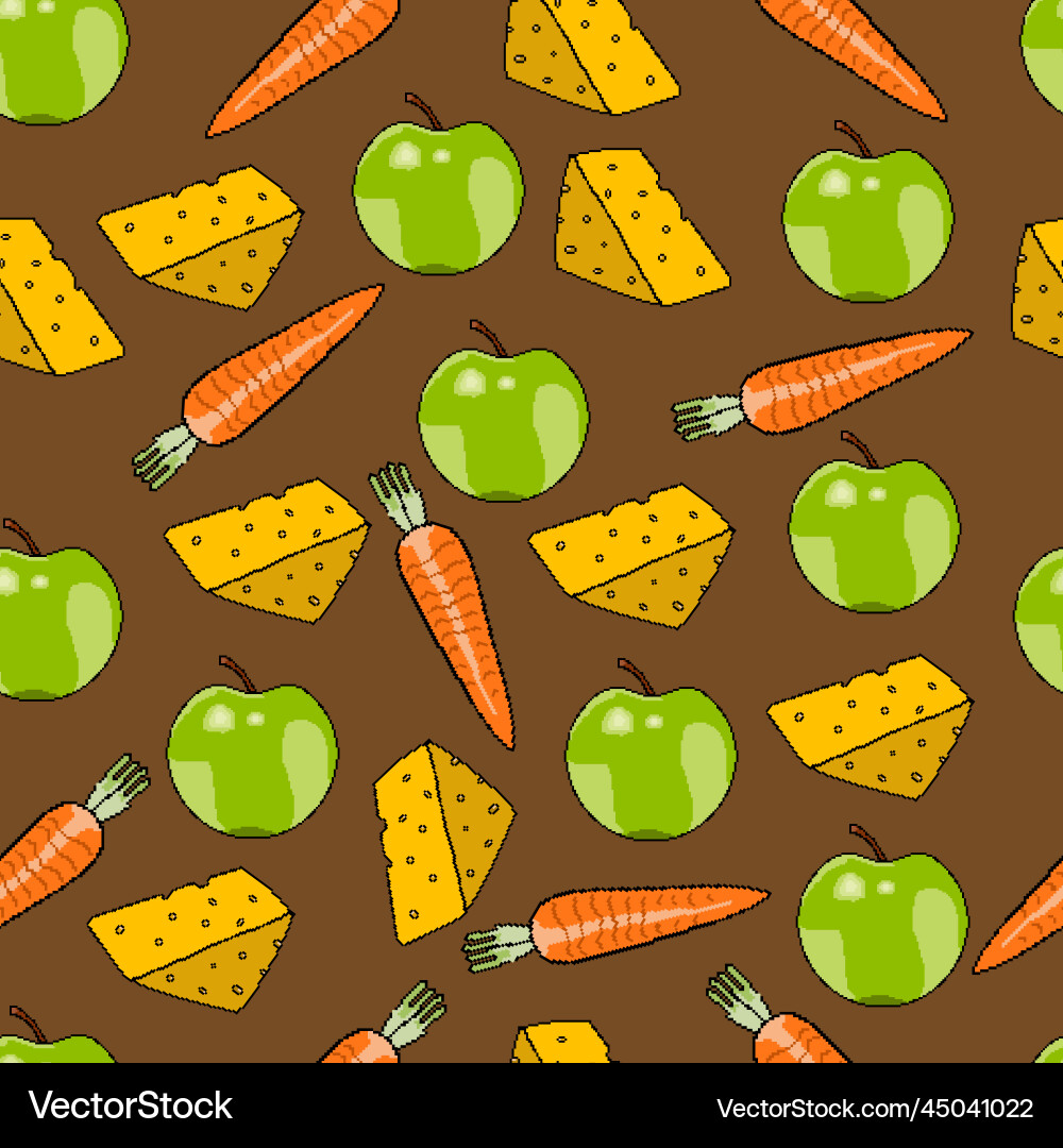 Pixel pattern of useful products icons on a dark Vector Image