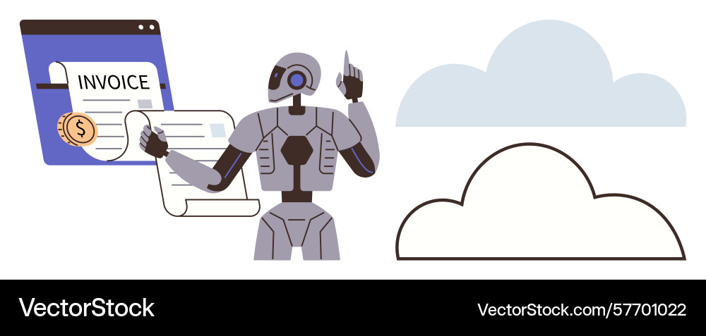 Robot automating invoice processing with cloud Robot automating invoice processing with cloud vector image