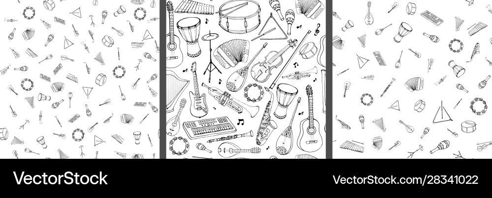 Seamless pattern musical instruments linear Seamless pattern musical instruments linear vector image