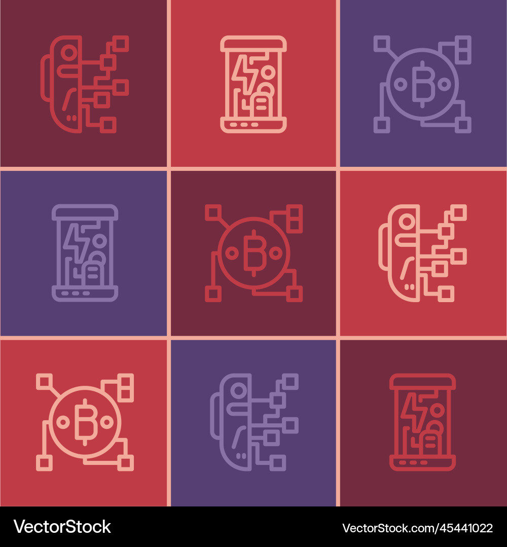 Set line humanoid robot blockchain technology Set line humanoid robot blockchain technology vector image
