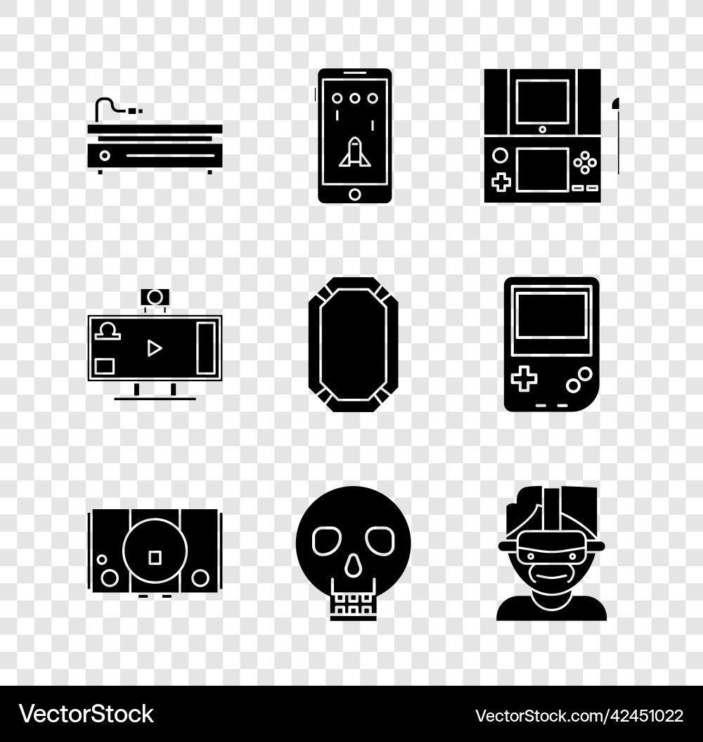 Set video game console mobile and playing Set video game console mobile and playing Vector Image