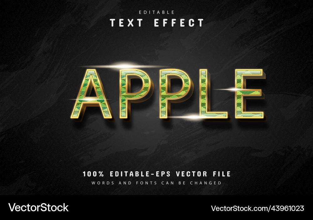 3d apple text effect with gold sparkle 3d apple text effect with gold sparkle Vector Image