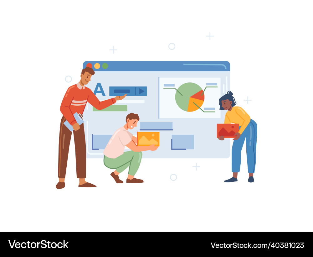 Designers working on user interface for website Designers working on user interface for website vector image