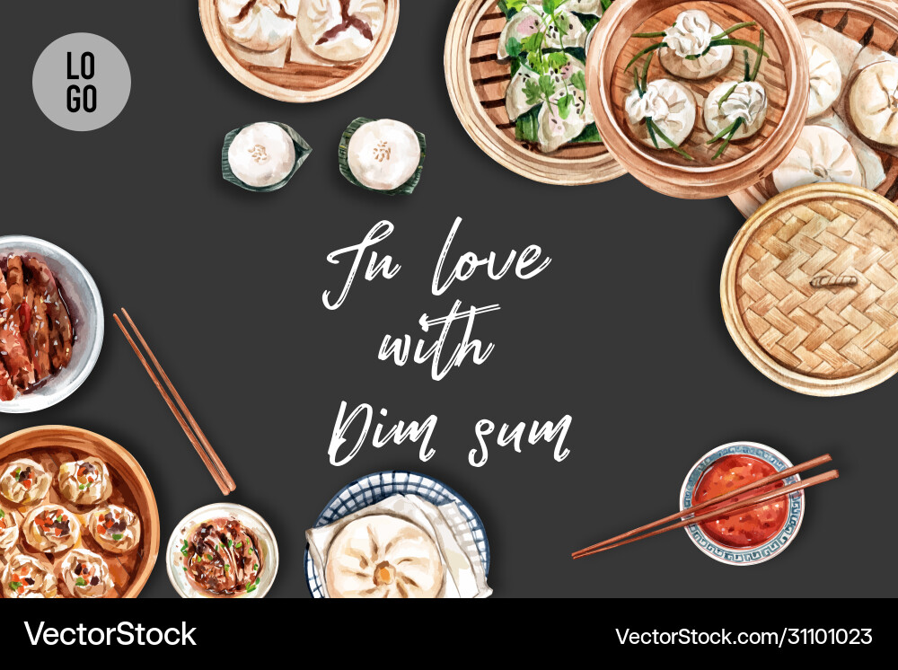 Dim sum frame design with dumpling steamed bun vector image