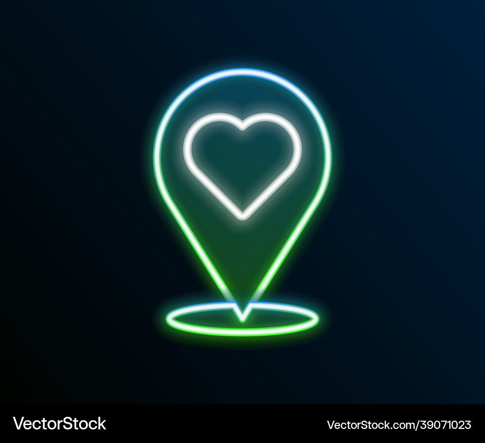 Glowing neon line map pointer with heart icon Glowing neon line map pointer with heart icon vector image