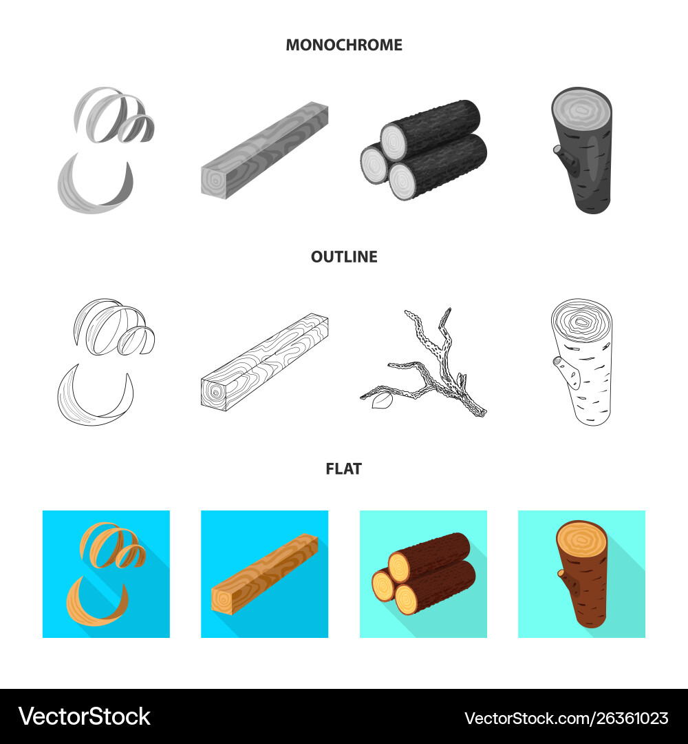 Isolated object tree and raw icon set vector image