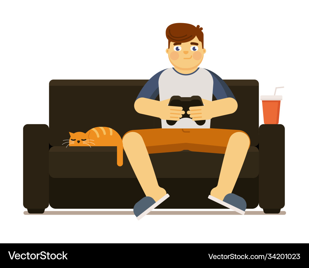Man with joystick gamepad playing video game vector image