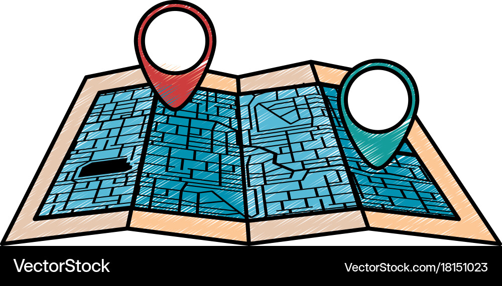 Paper map with pointer location isolated icon vector image