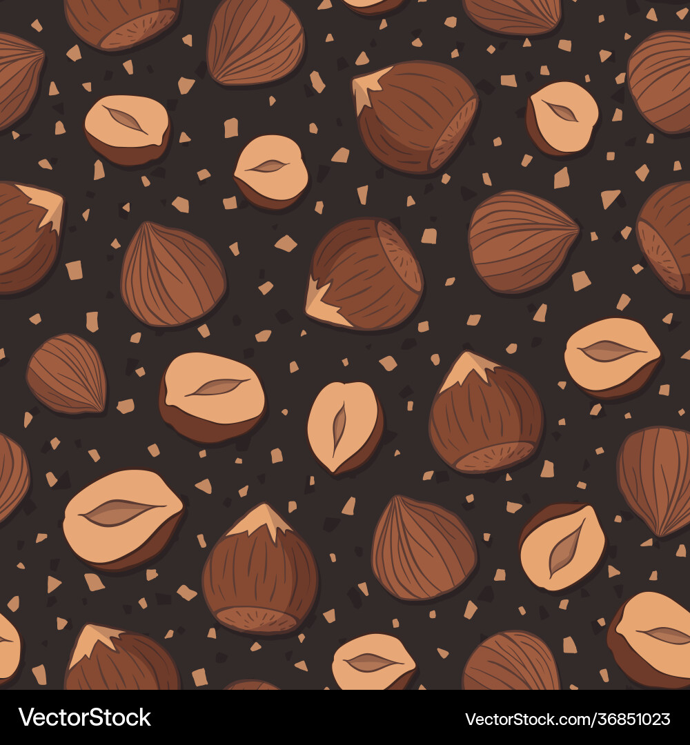 Seamless repeating pattern hazelnuts vector image