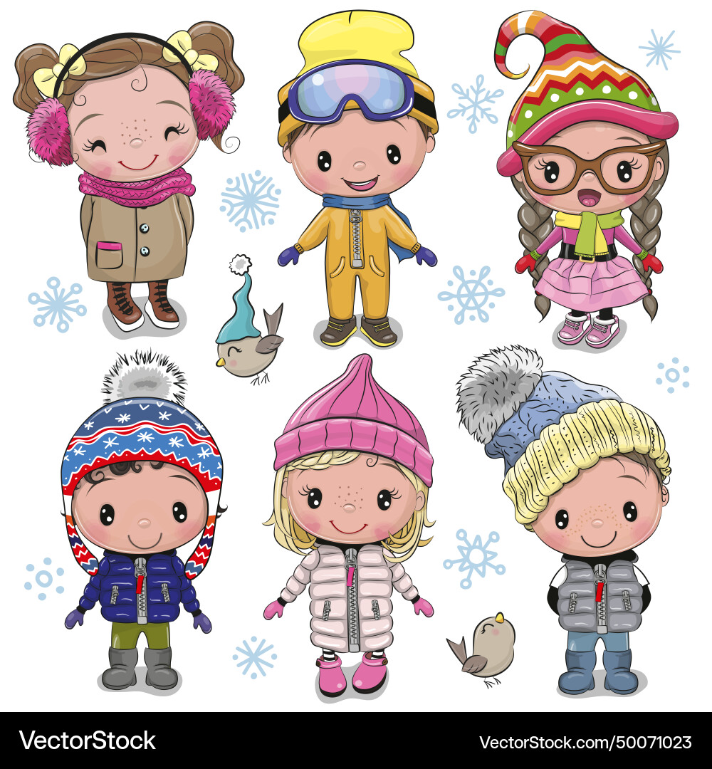 Set of cute cartoon girls and boys vector image