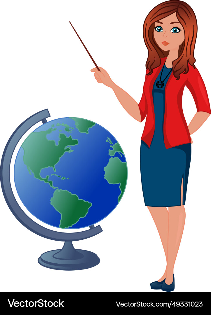 Teacher with pointer and globe geography Vector Image