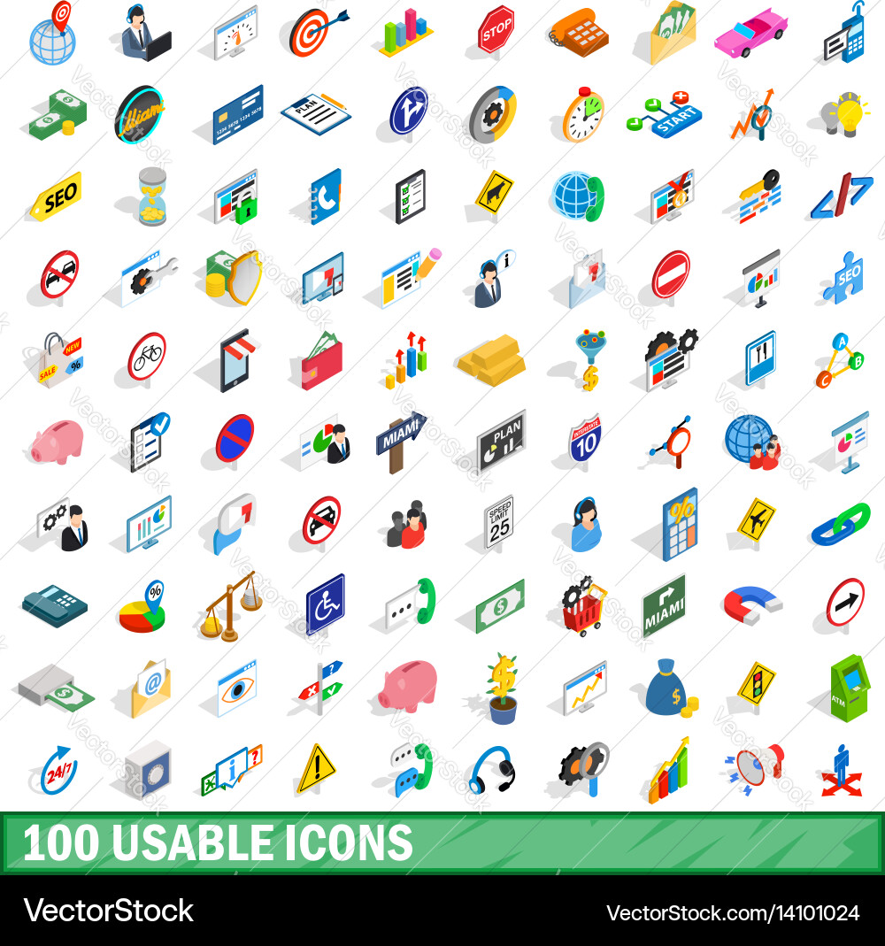 100 usable icons set isometric 3d style Vector Image