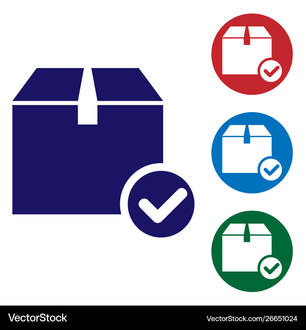 Blue package box with check mark icon isolated Blue package box with check mark icon isolated vector image
