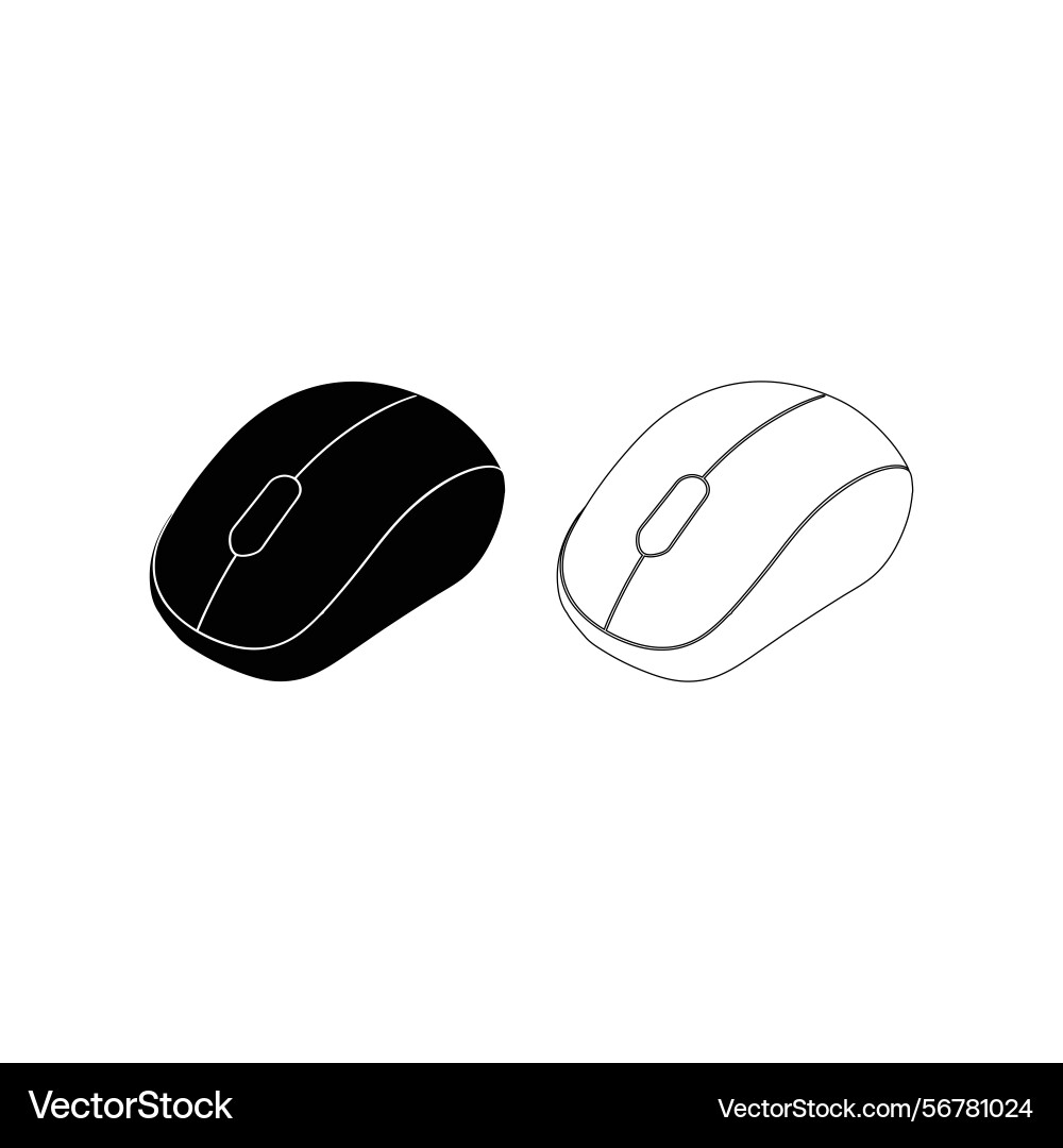 Computer mouse icon set flat outline and s Computer mouse icon set flat outline and s Vector Image