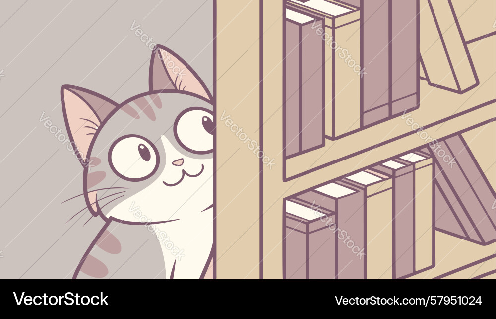 Cute Cat Peeking from Bookshelf Vector Image
