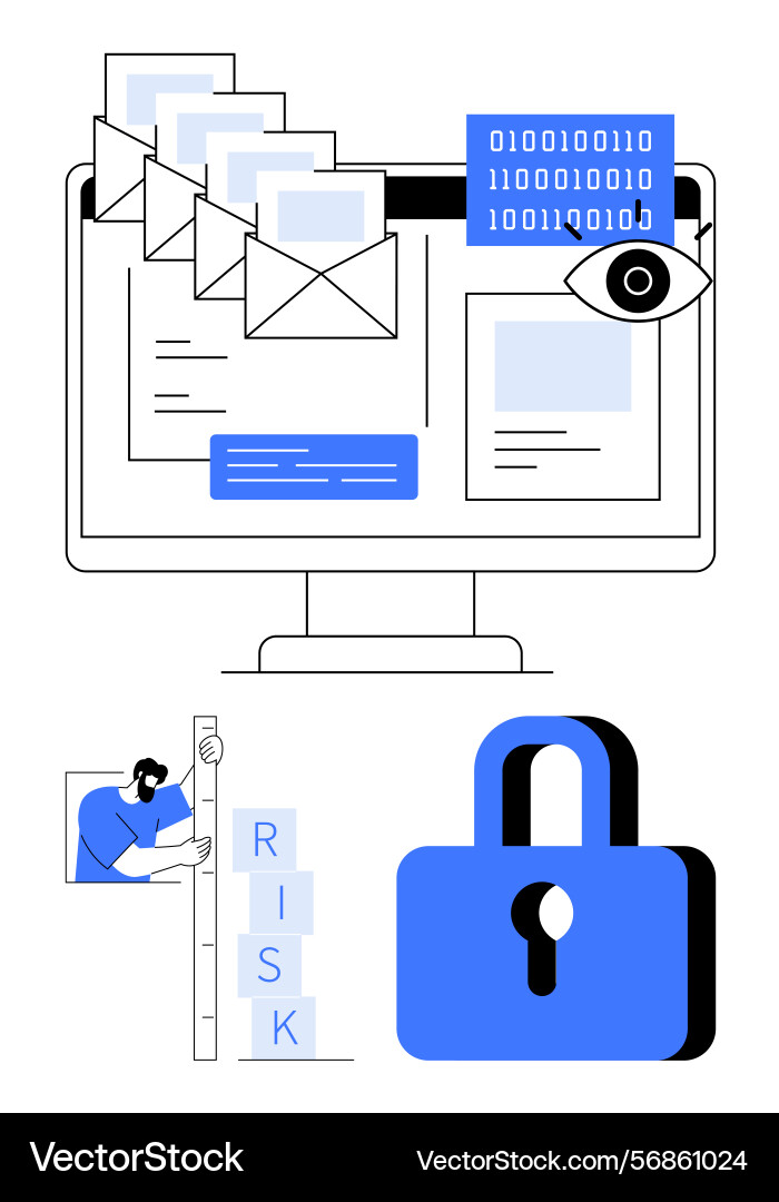 Cybersecurity concepts with email monitoring risk Cybersecurity concepts with email monitoring risk Vector Image