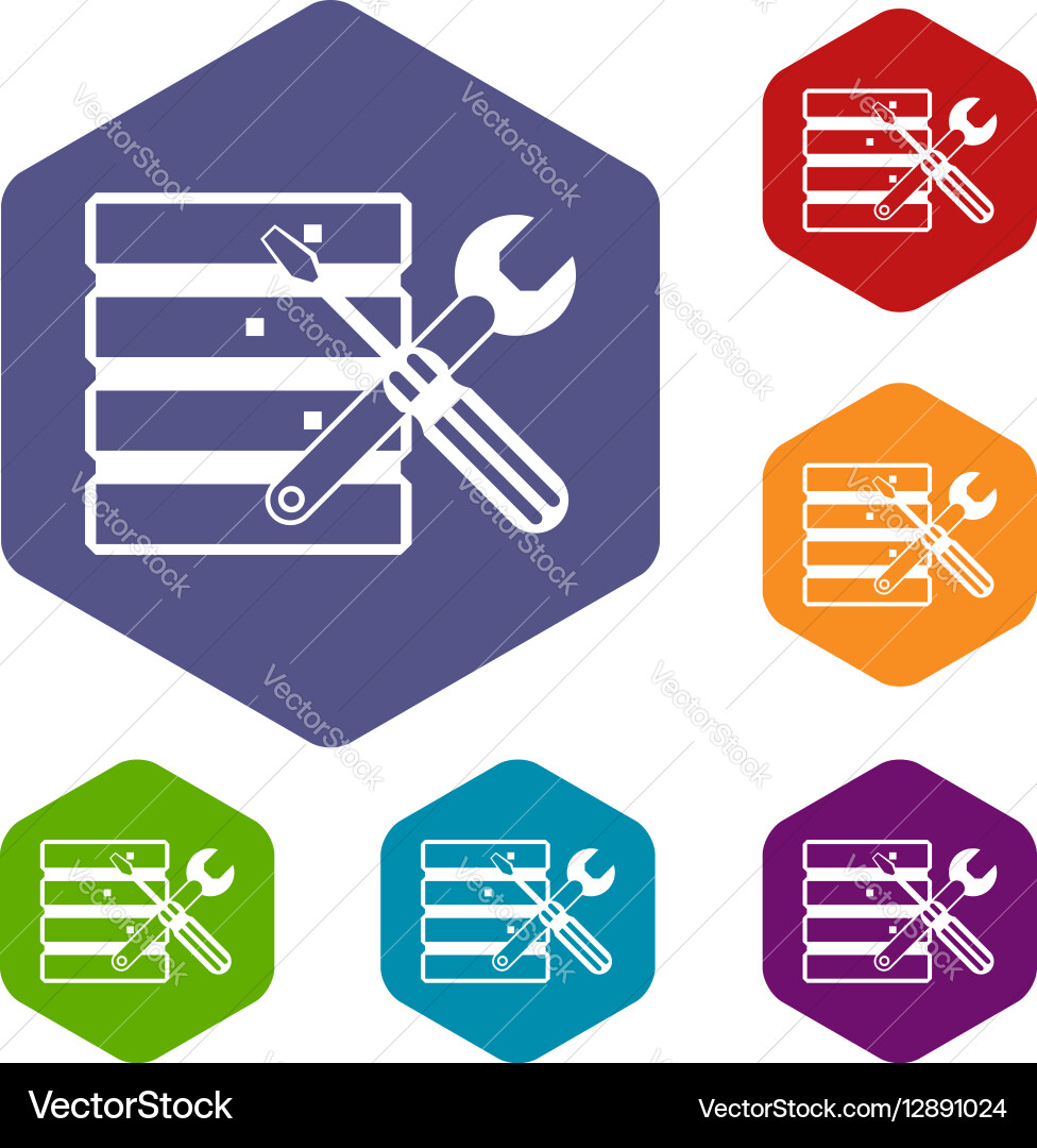 Database with screwdriverl and spanner icons set vector image