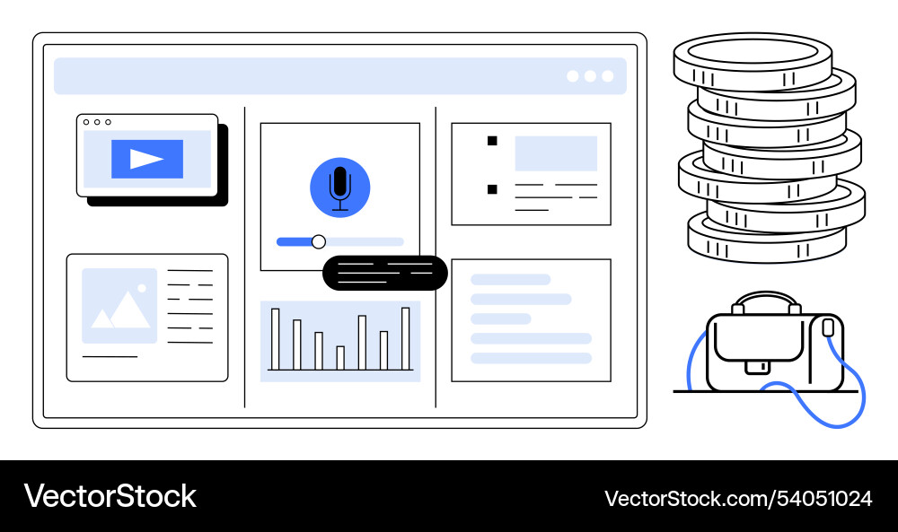 Digital dashboard with media elements stacked vector image