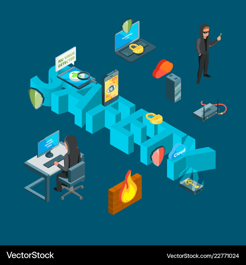 Isometric data and computer safety icons vector image