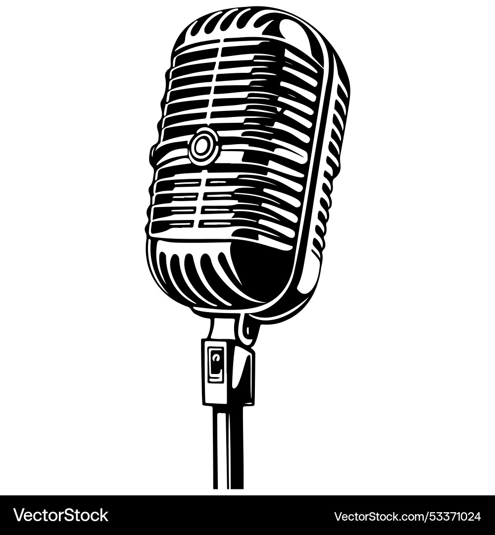 Microphone monochrome hand drawn line Royalty Free Vector