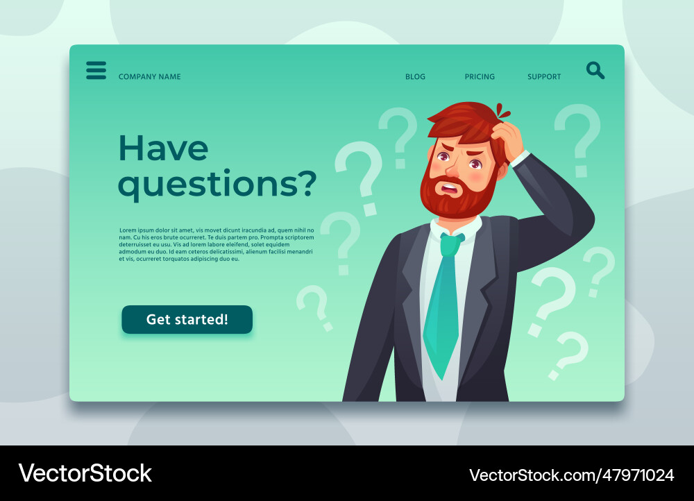 Online support landing page have questions web Online support landing page have questions web vector image