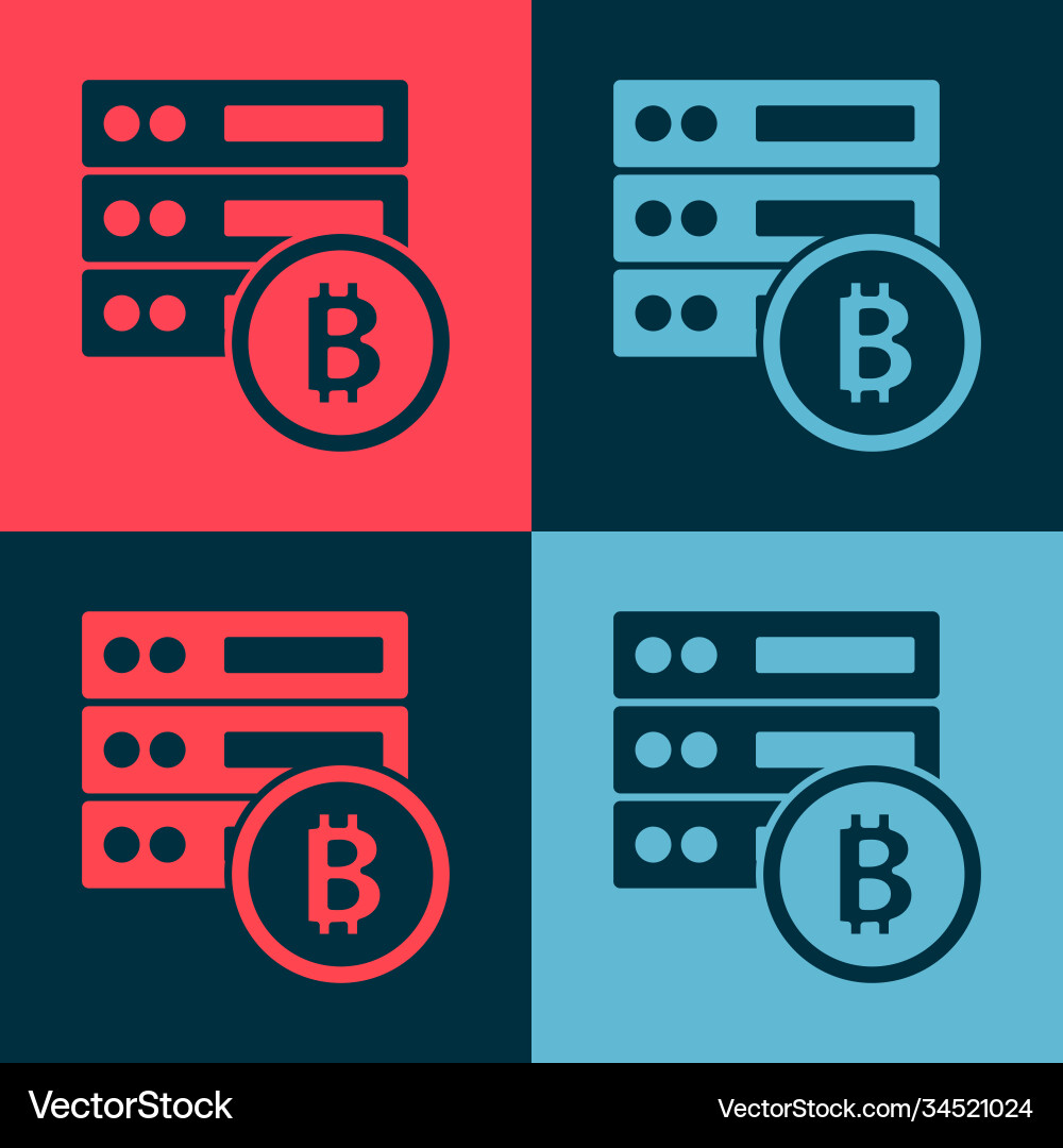 Pop art server bitcoin icon isolated on color Pop art server bitcoin icon isolated on color vector image
