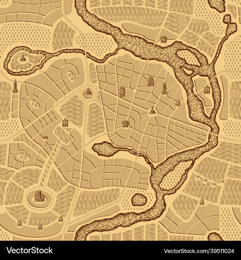 Seamless pattern with an old abstract city map Vector Image