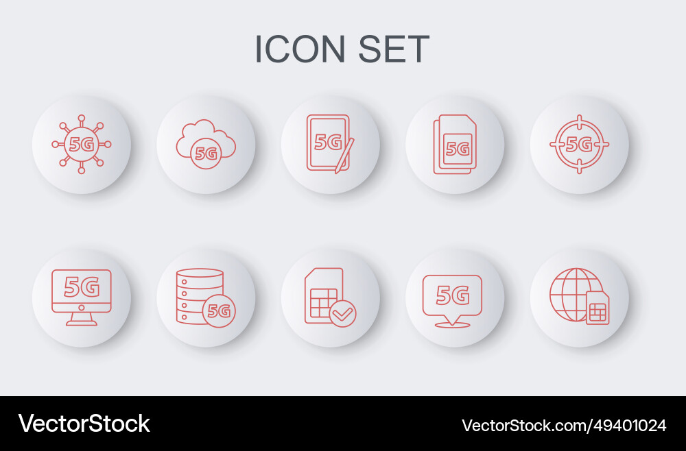 Set line globe 5g sim card monitor with network Set line globe 5g sim card monitor with network vector image
