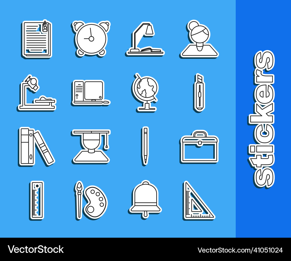 Set line triangular ruler briefcase stationery Set line triangular ruler briefcase stationery vector image
