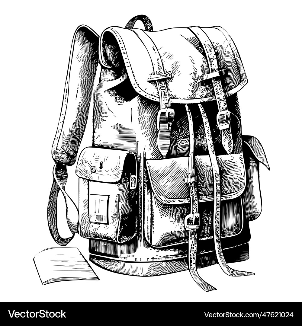 Vintage backpack sketch hand drawn in doodle style Vintage backpack sketch hand drawn in doodle style vector image