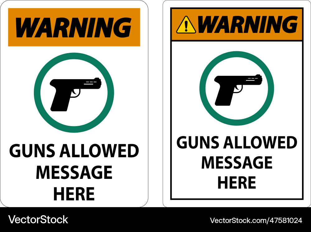Warning firearms allowed sign guns Warning firearms allowed sign guns vector image
