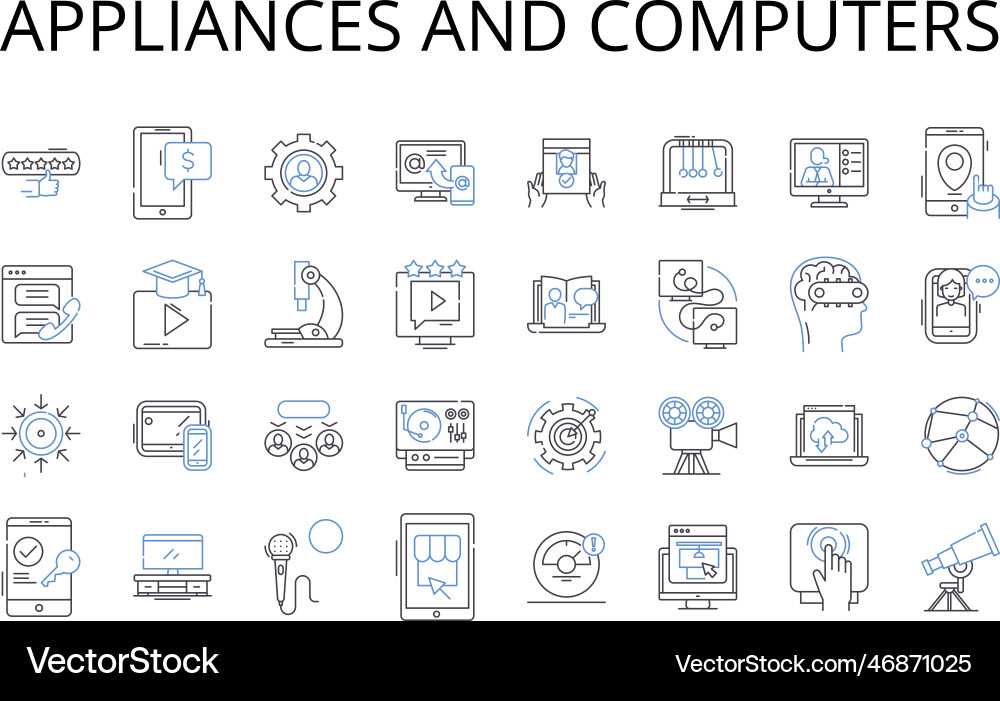 Appliances and computers line icons collection Appliances and computers line icons collection vector image