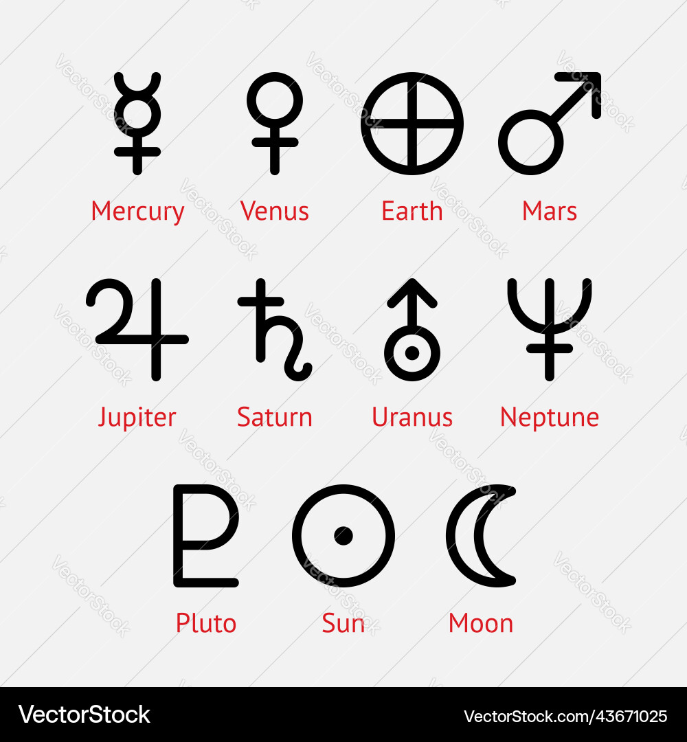 Astronomical objects symbols icon set Astronomical objects symbols icon set Vector Image
