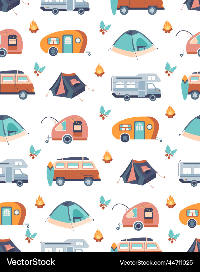 Camping trailer seamless pattern Royalty Free Vector Image