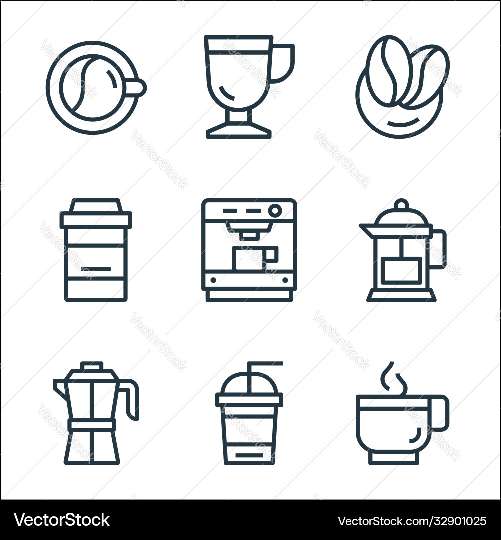 Coffee line icons linear set quality Vector Image